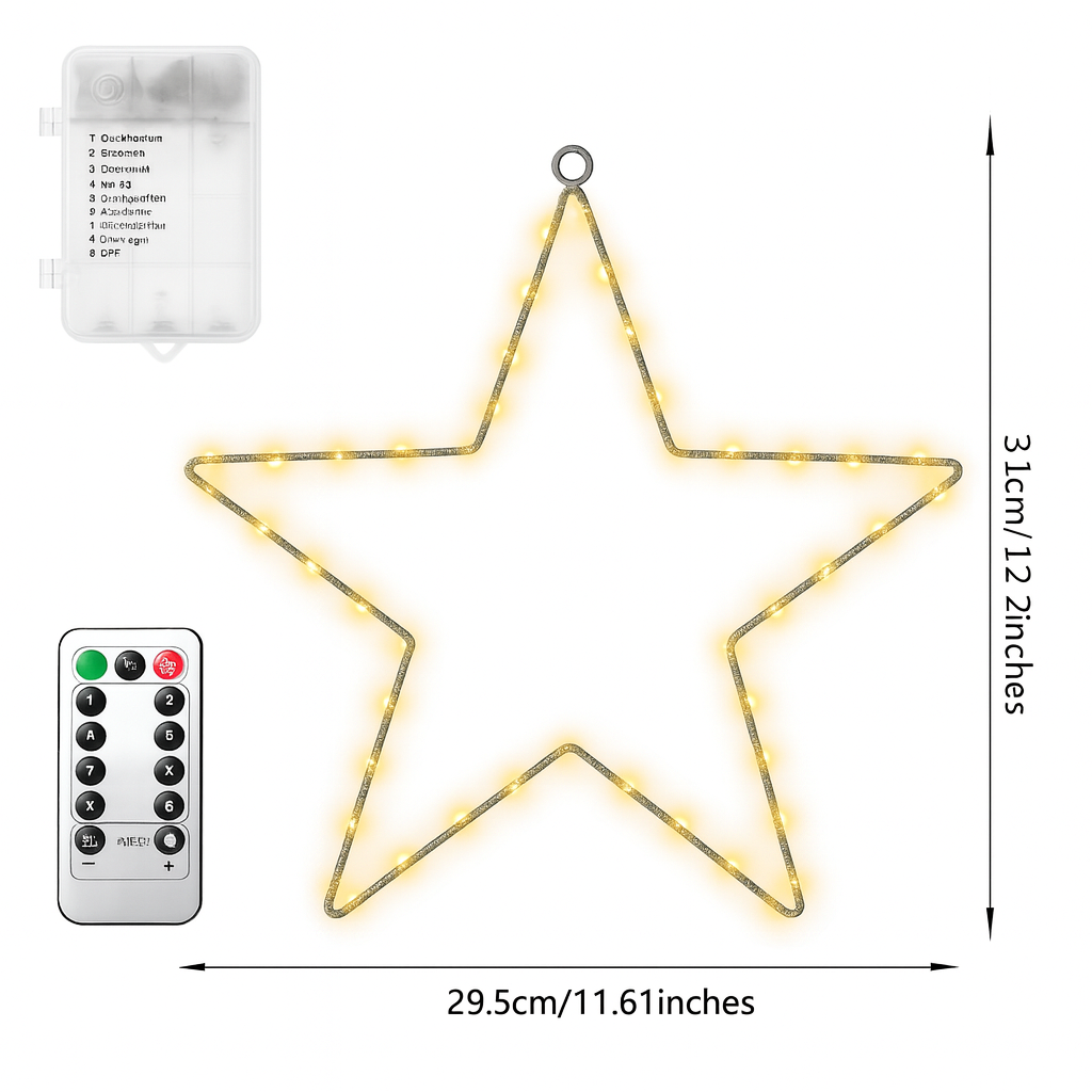 LED Stern Lichterkette – Fünfzackiger Leuchtstern mit 8 Modi & Timer | Warmweiß, Batteriebetrieben, Fensterdeko Innen & Außen