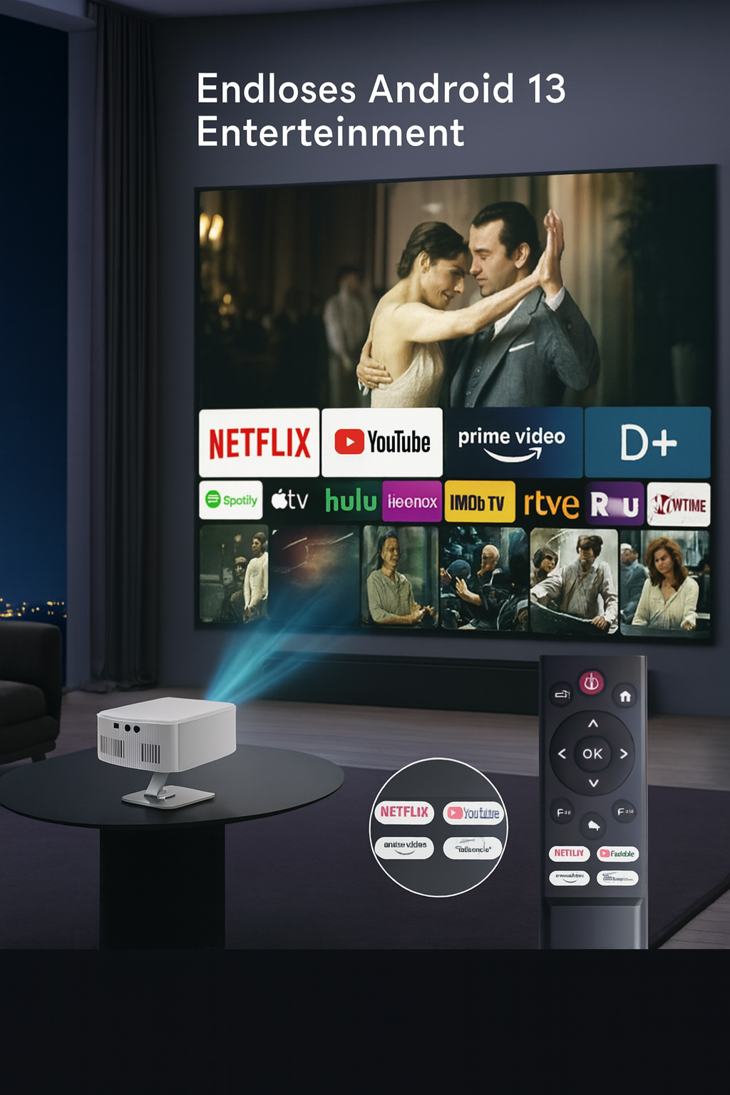 VisionGo - Premium Smart Beamer – Android 13, 1080P, WiFi 6, BT 5.2, 12000 Lumen