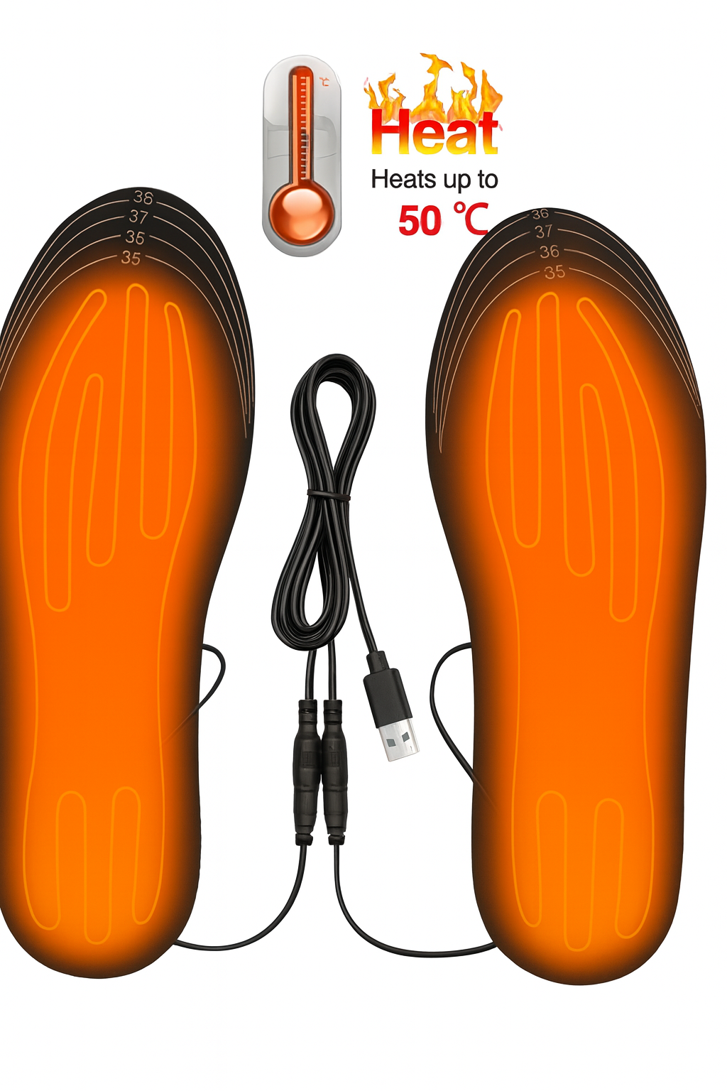 USB Beheizte Einlegesohlen – Waschbare Thermo-Schuheinlagen 40–50°C | Unisex, Zuschneidbar, Wiederaufladbar
