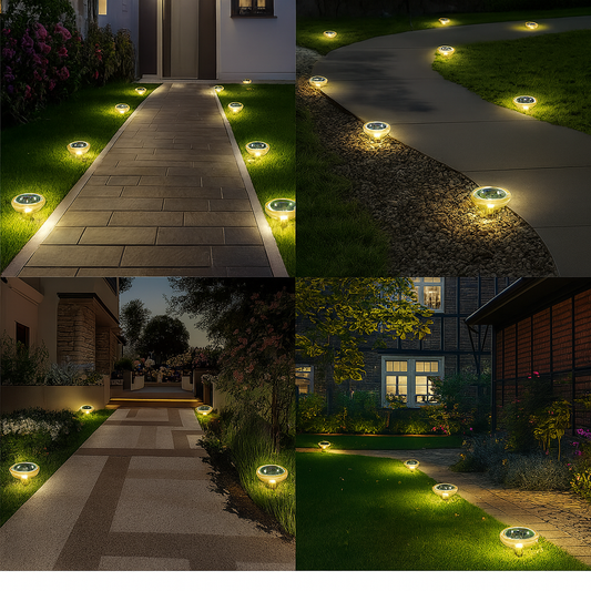 Solar LED Bodenleuchten IP65 – wasserdichte Outdoor Disk Lights mit 8 LEDs, 500 mAh Akku, rutschfest – Garten-, Weg- & Terrassenbeleuchtung