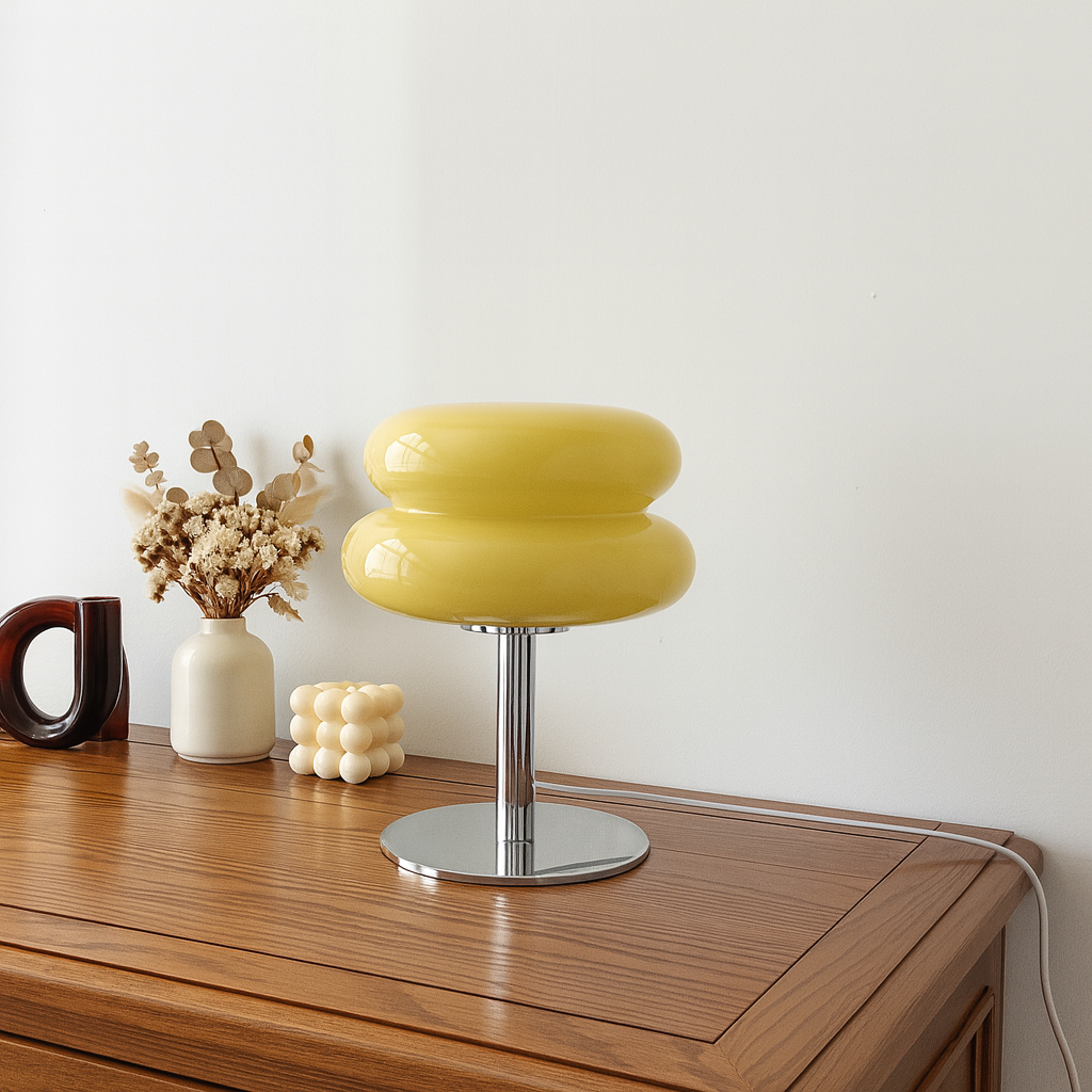 Macaron Glas Tischlampe – Trikromatische Dimm-Atmosphärenlampe für Wohnzimmer, Schlafzimmer & Nachttisch | Sanftes Licht & Augenschutz