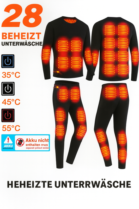 Beheizte Thermounterwäsche Set – USB-betrieben, 3 Heizstufen, Sicherheitsabschaltung, maschinenwaschbar, für Damen und Herren