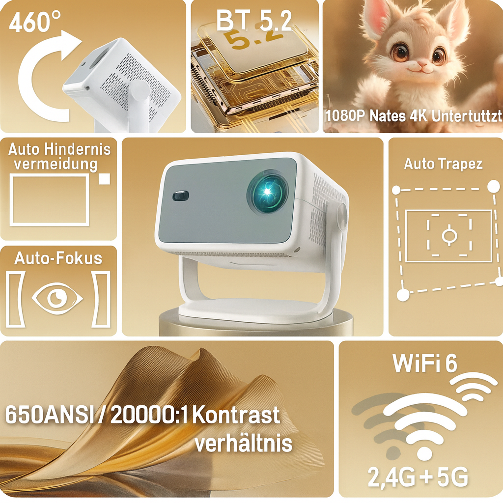 CineBeam – Tragbarer Qualitäts Smart-Projektor mit 4K-Support, Android 11, 1080P & 650 ANSI