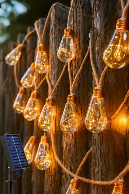 Vintage Solar Lichterkette Outdoor – 7 m mit 16 LED-Birnen & IP65 Schutz