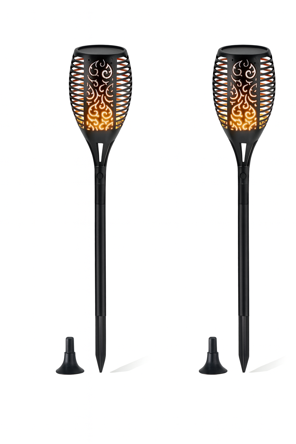 LED Solar Gartenfackeln Outdoor IP65 mit Erdspiess – 2er Set, Warmes Flammenlicht, 350 Lumen, 2200mAh Akku